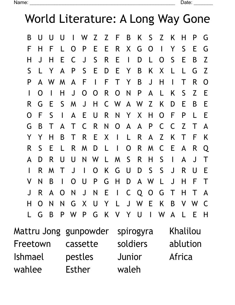 World Literature: A Long Way Gone Word Search