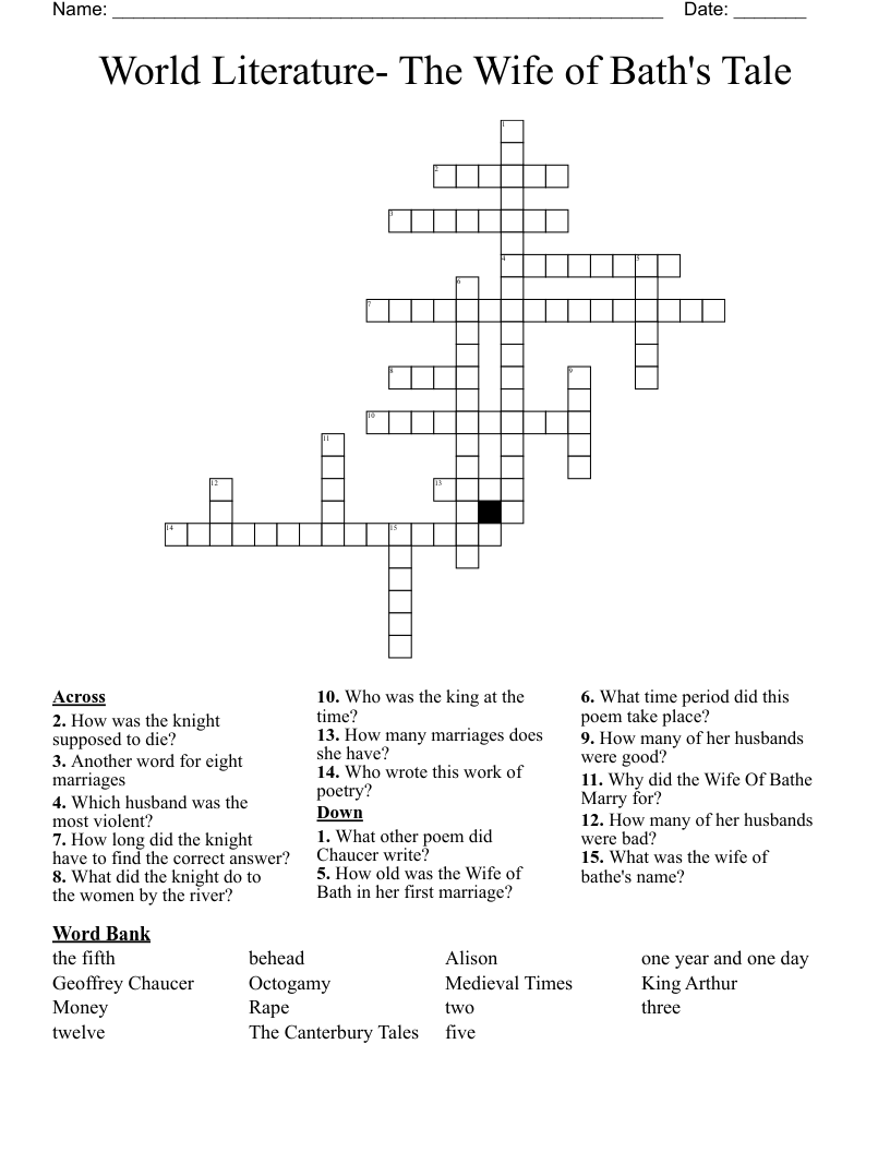 World Literature- The Wife of Bath's Tale  Crossword