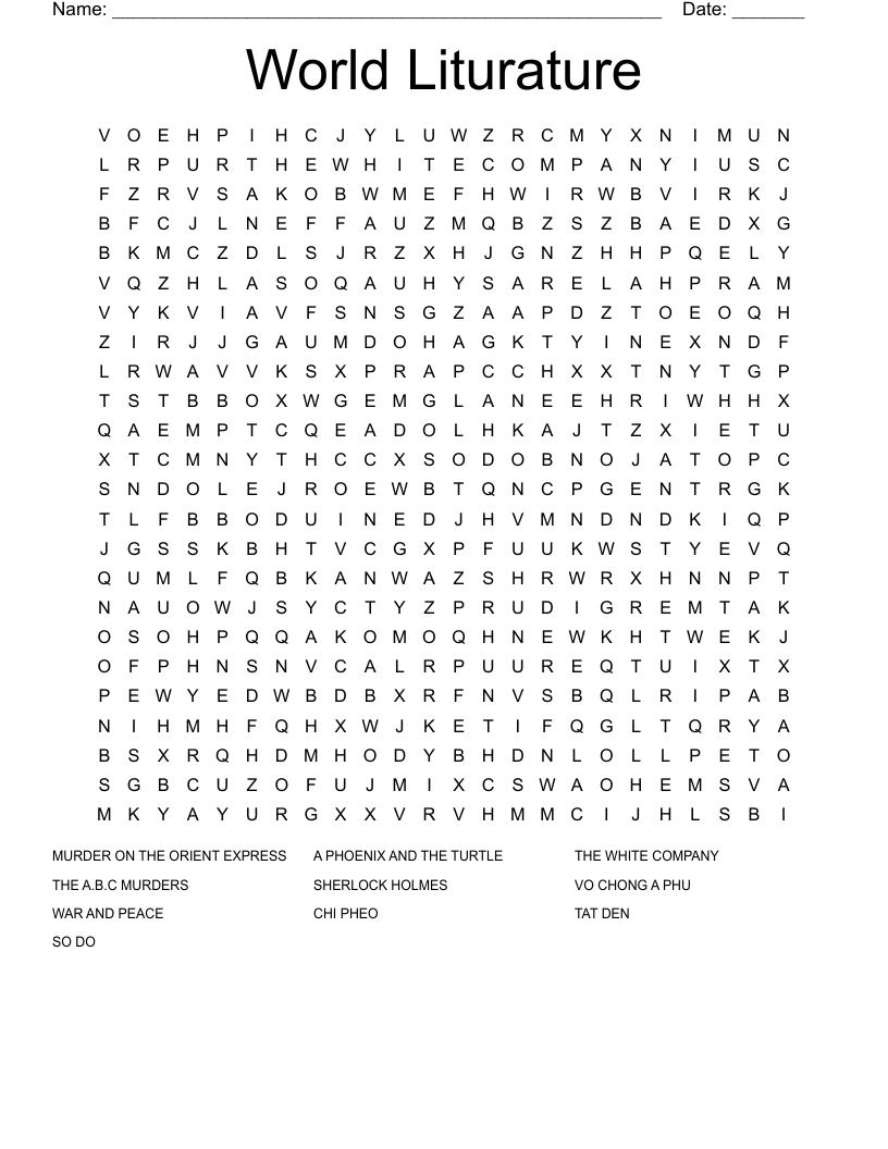 World Liturature Word Search