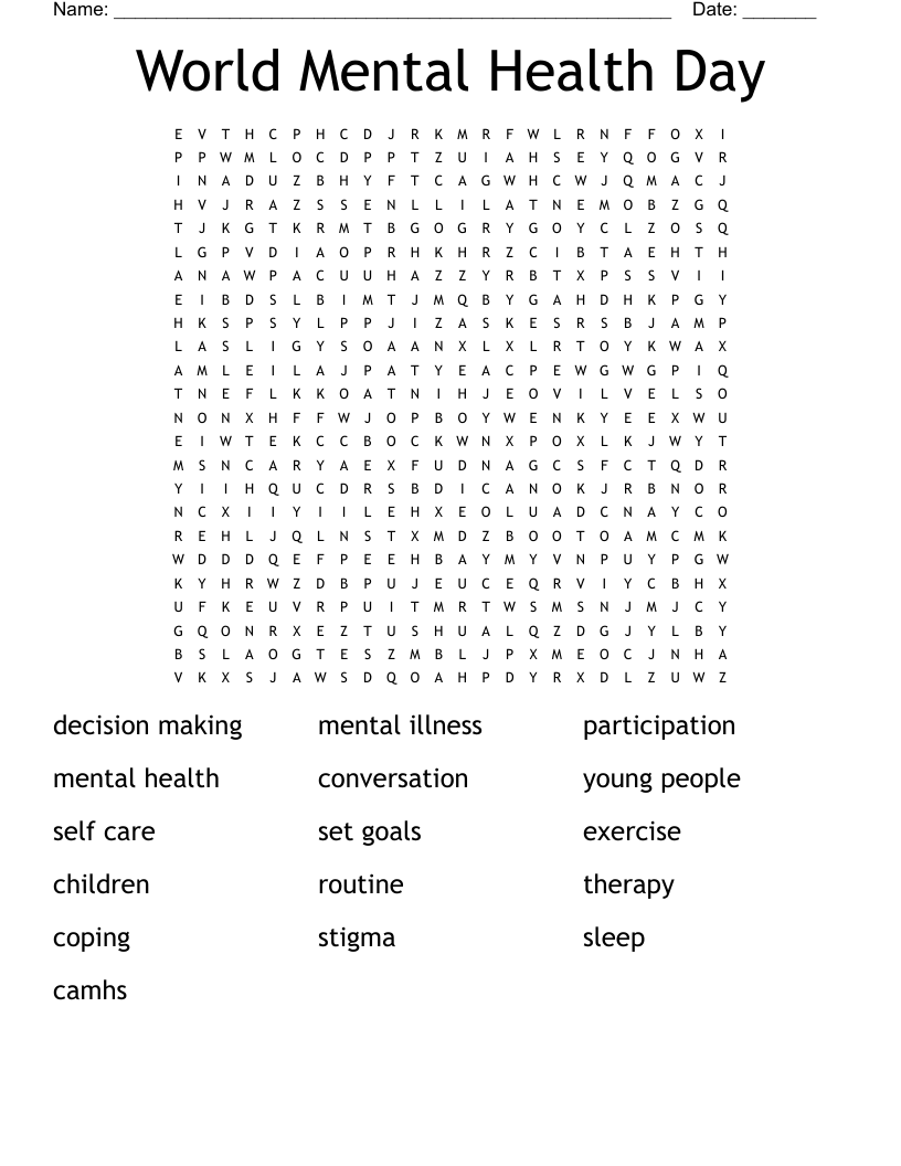 World Mental Health Day Word Search