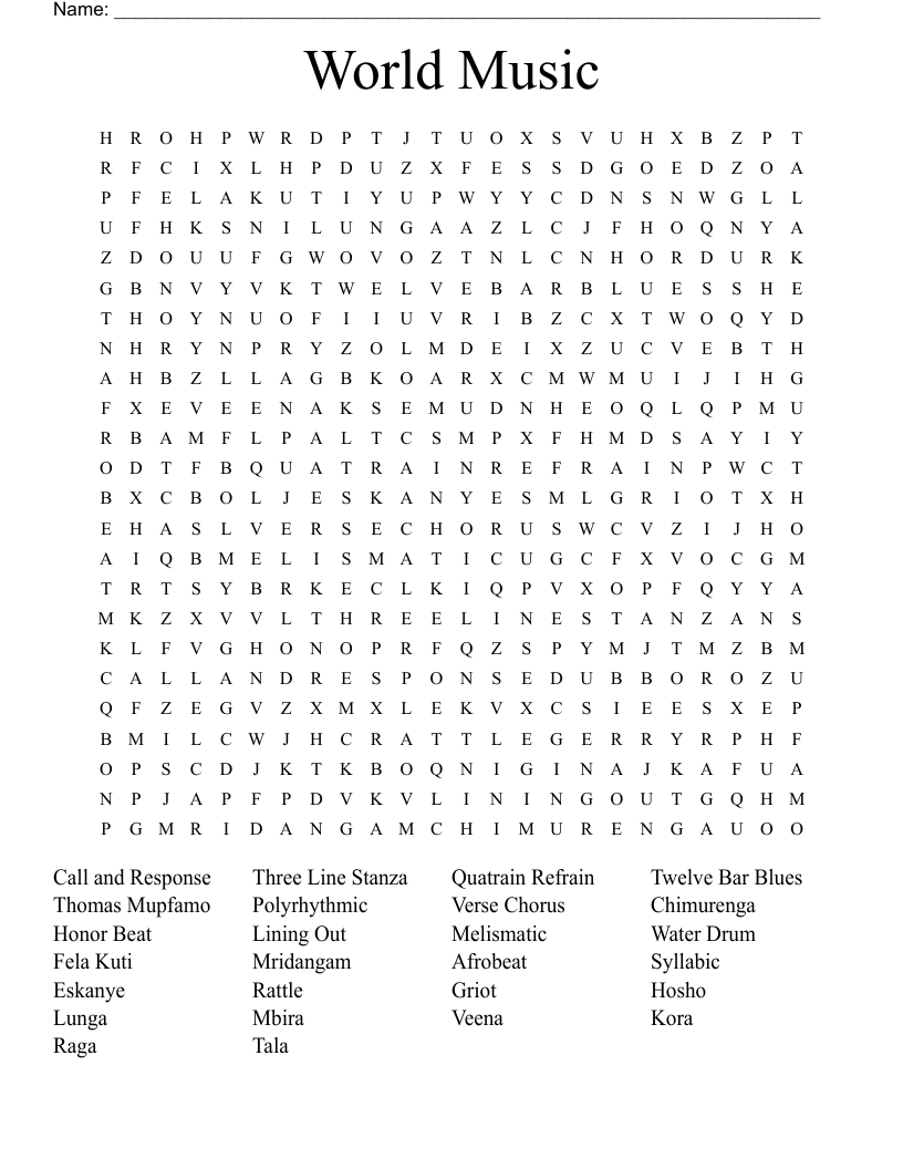 World Music Word Search
