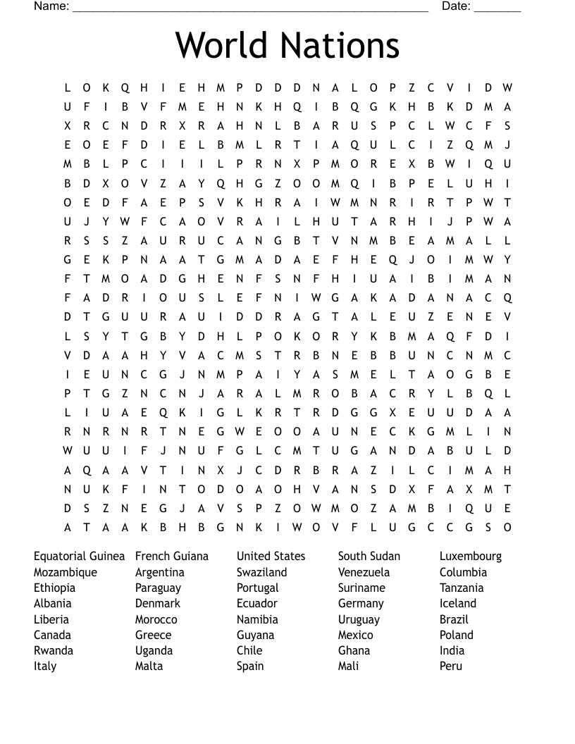 World Nations Word Search