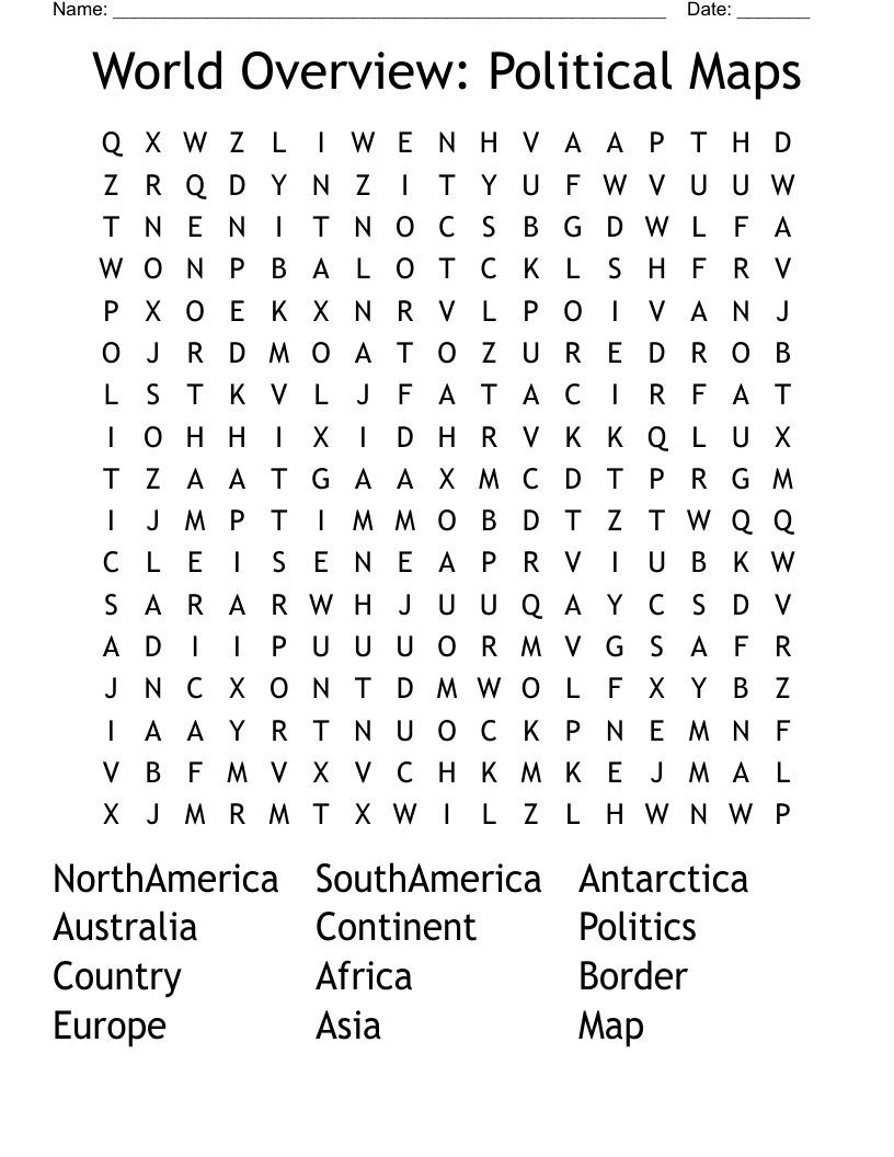 World Overview: Political Maps Word Search