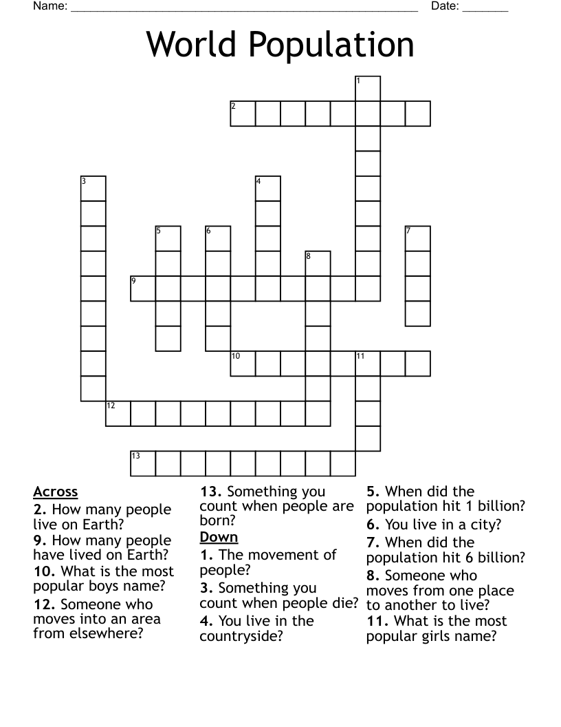 World Population Crossword