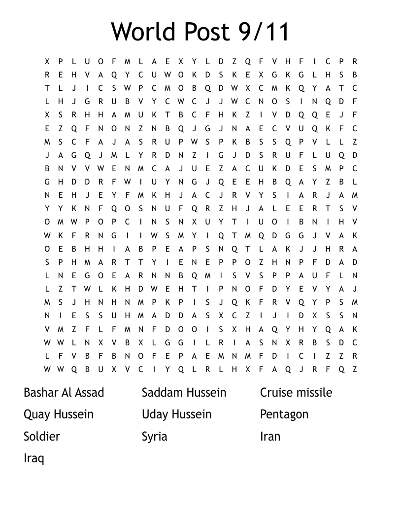 World Post 9/11 Word Search