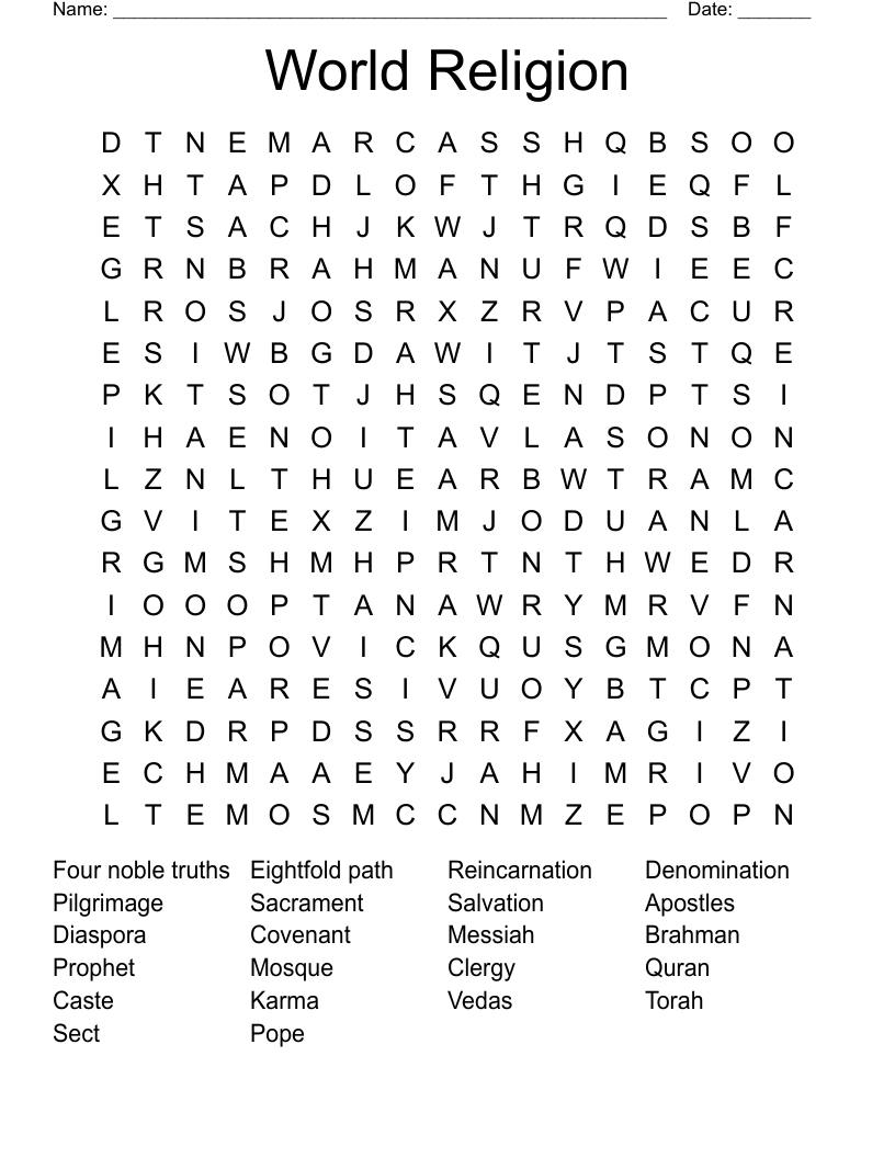 World Religion Word Search