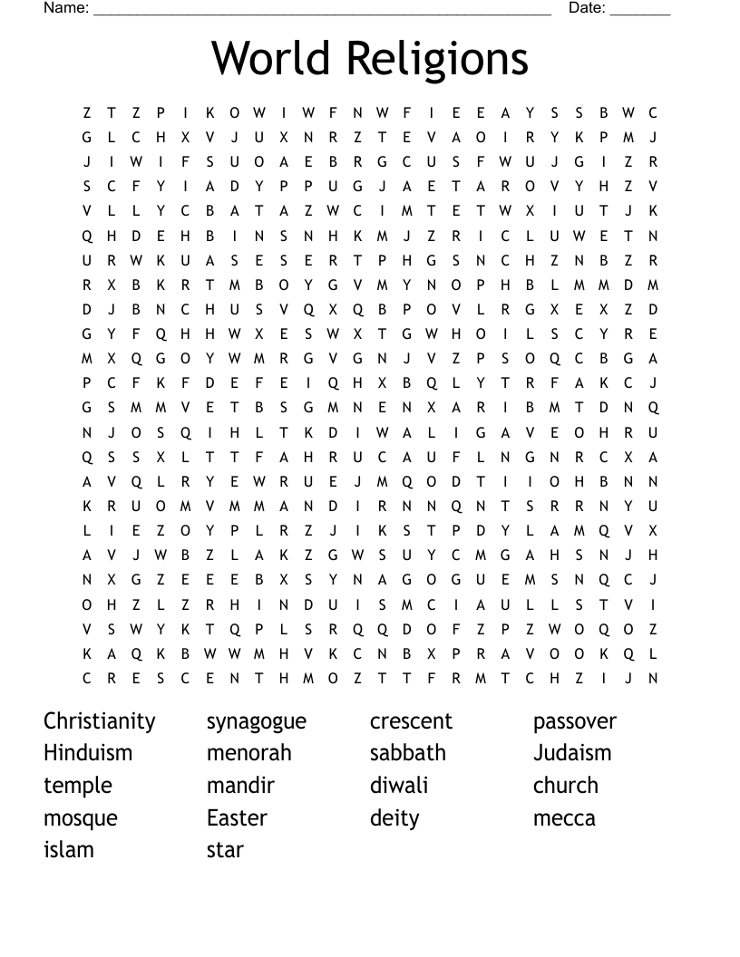 World Religions Word Search