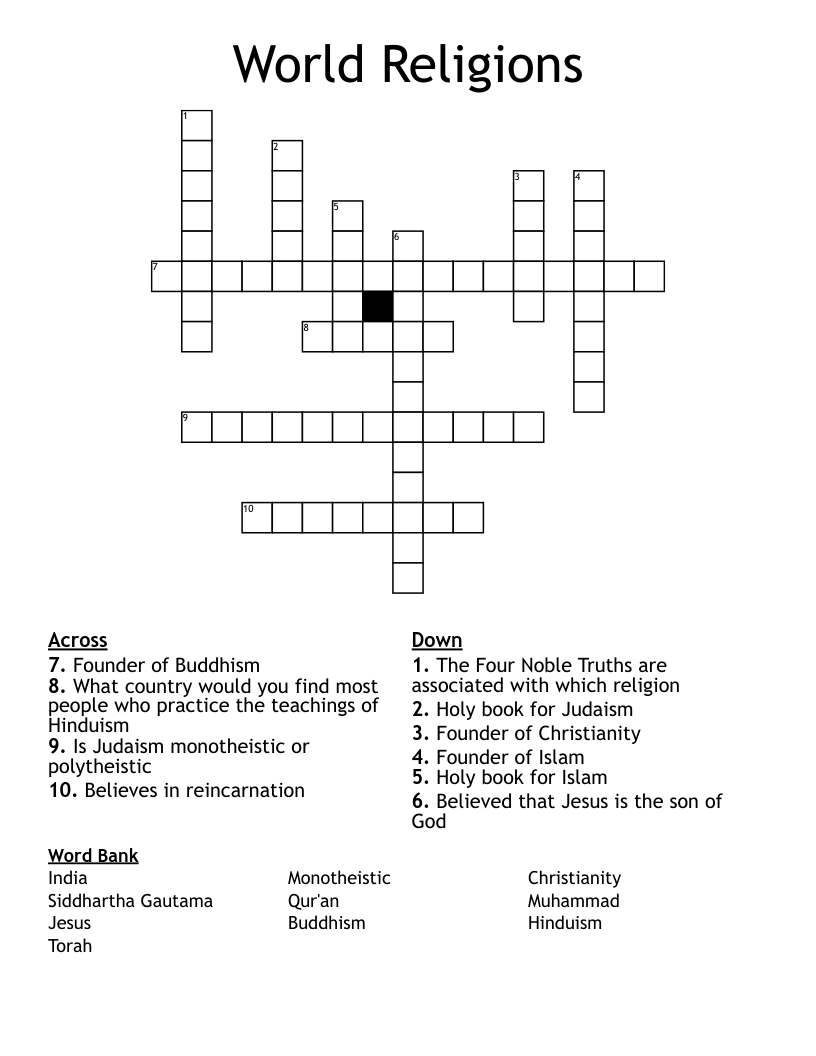 World Religions Crossword