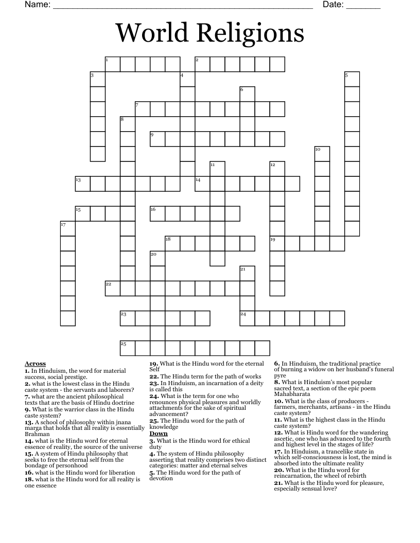 World Religions Crossword
