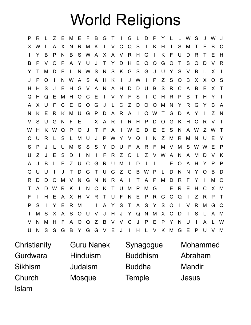 World Religions Word Search