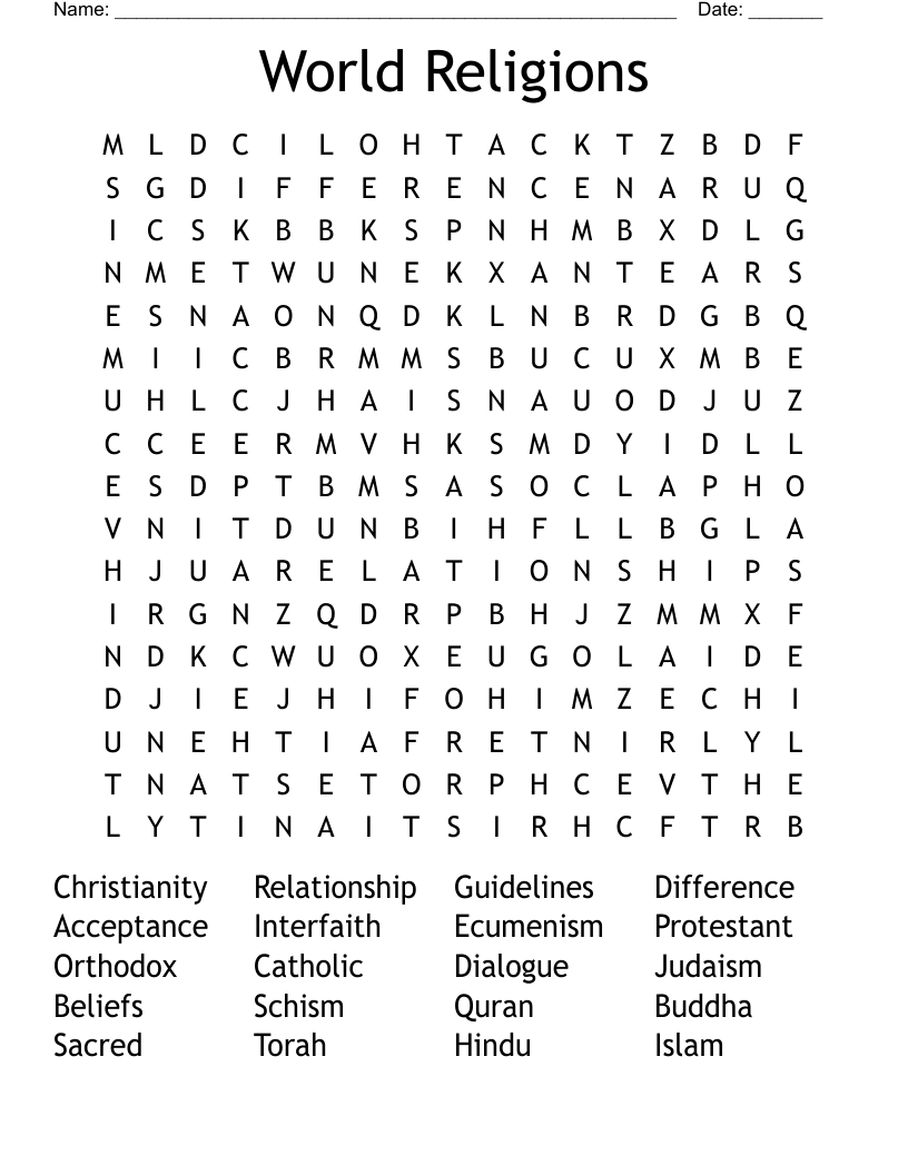 World Religions Word Search