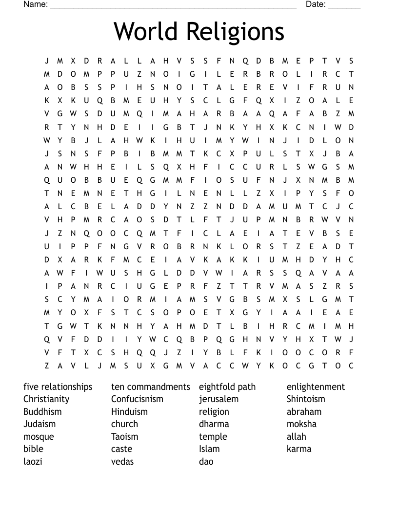 World Religions Word Search