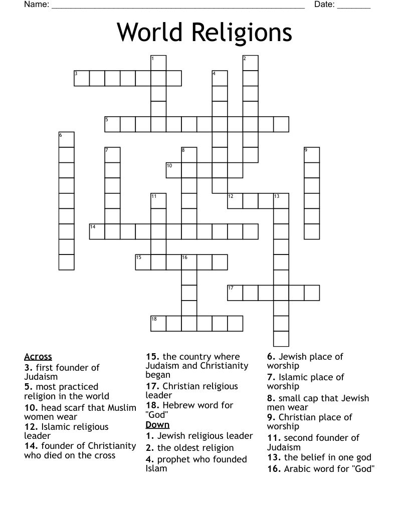 World Religions Crossword