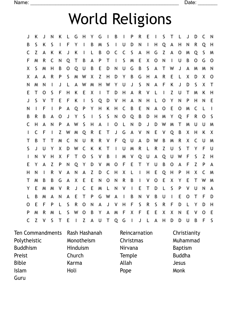 World Religions Word Search