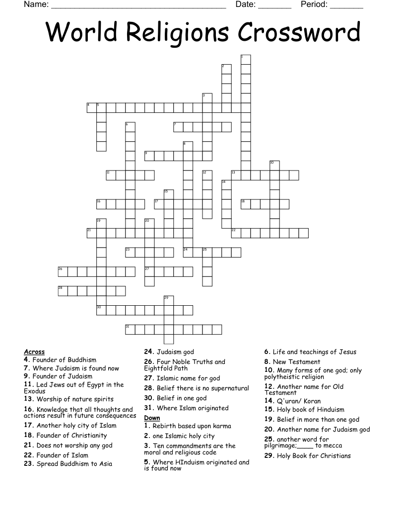 World Religions Crossword