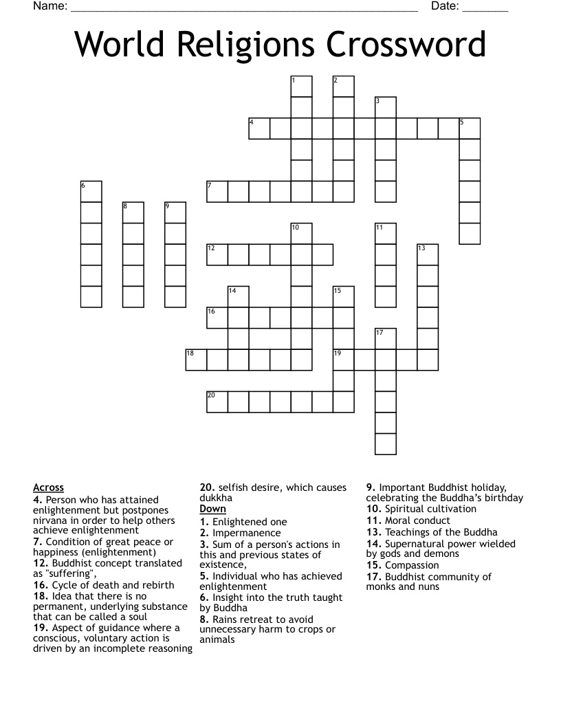 World Religions Crossword