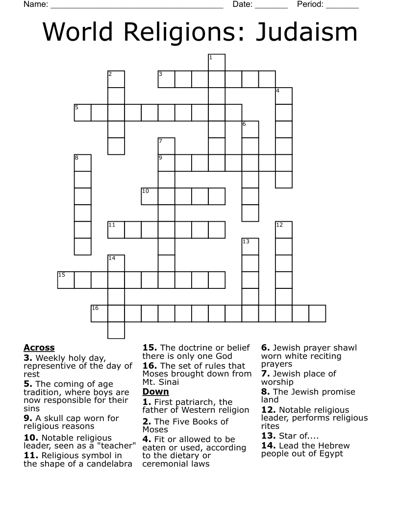 World Religions: Judaism Crossword