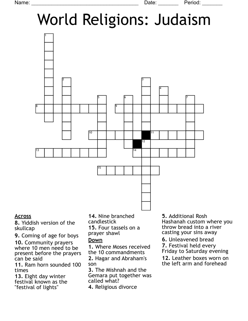 World Religions: Judaism Crossword