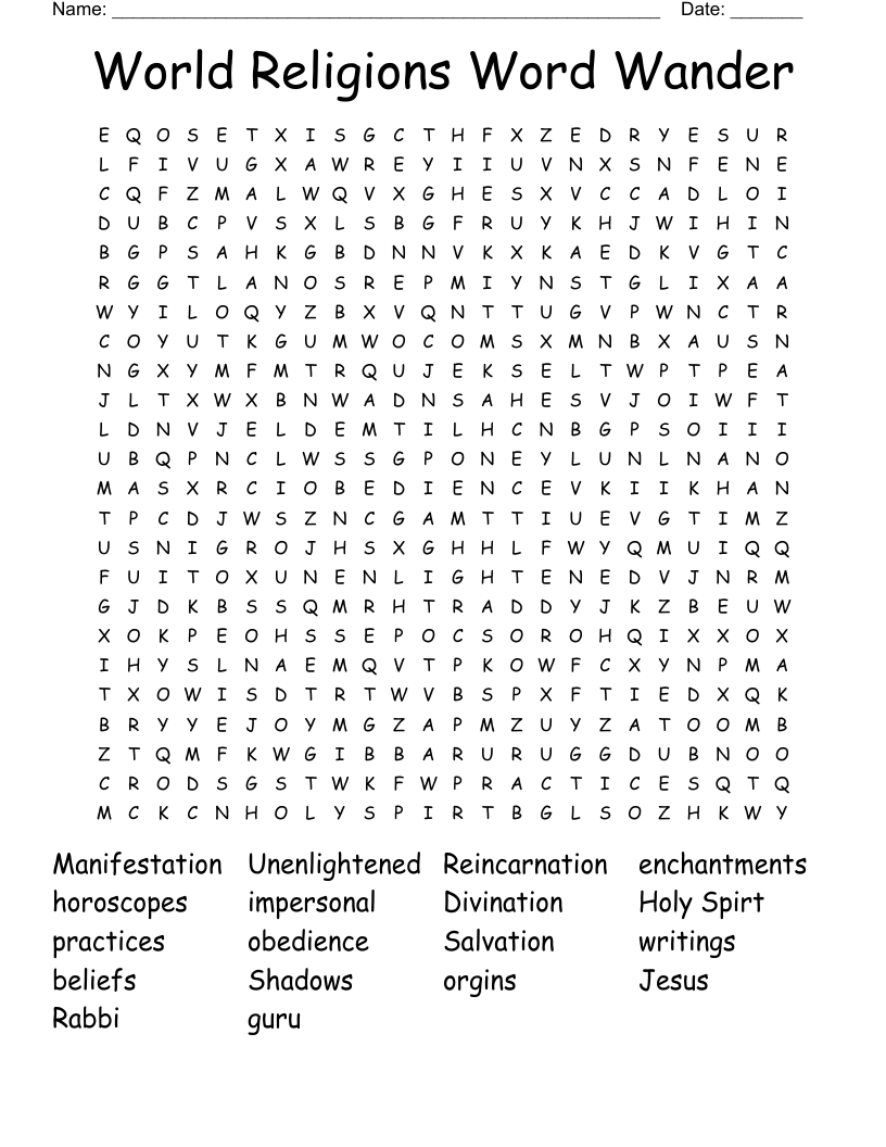 World Religions Word Wander Word Search