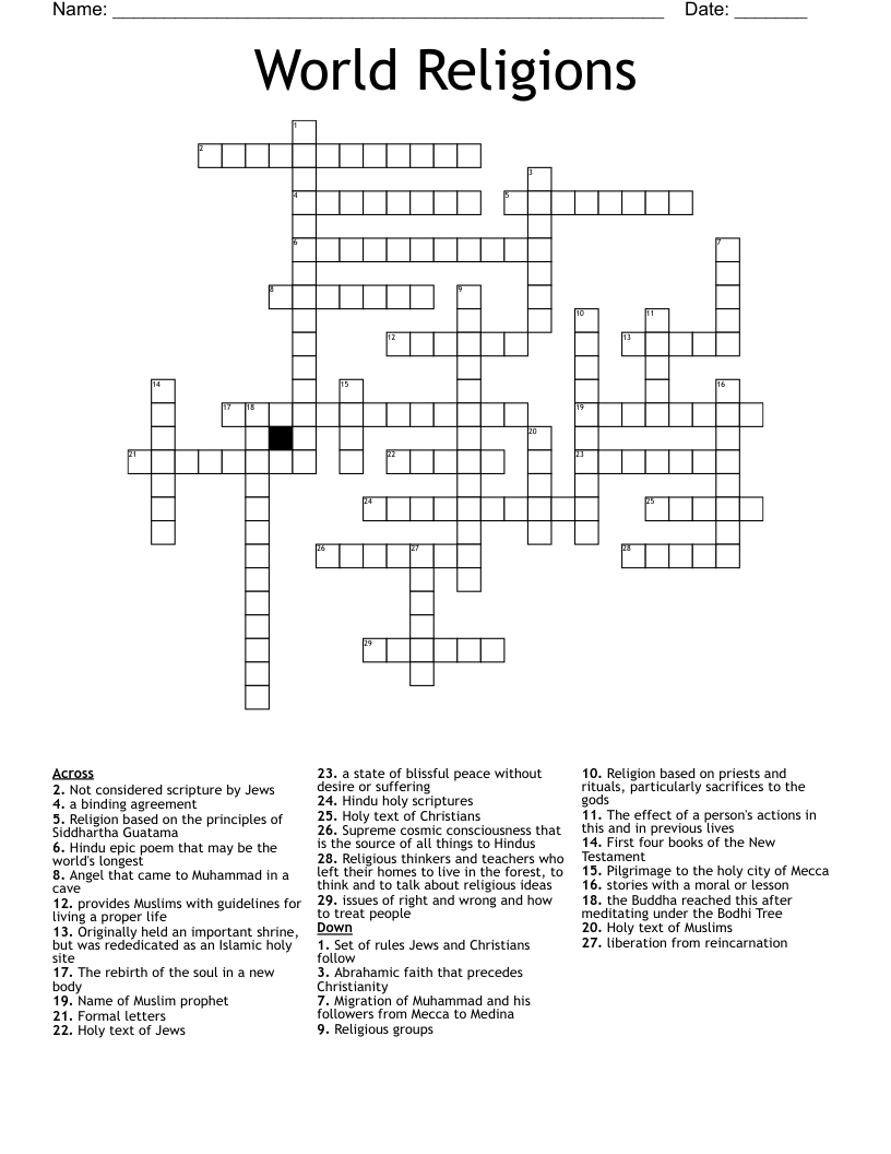 World Religions  Crossword