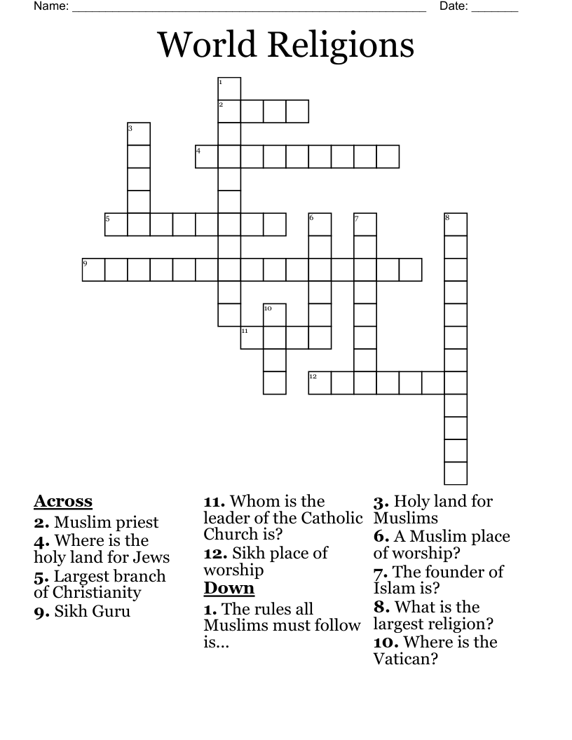 World Religions  Crossword