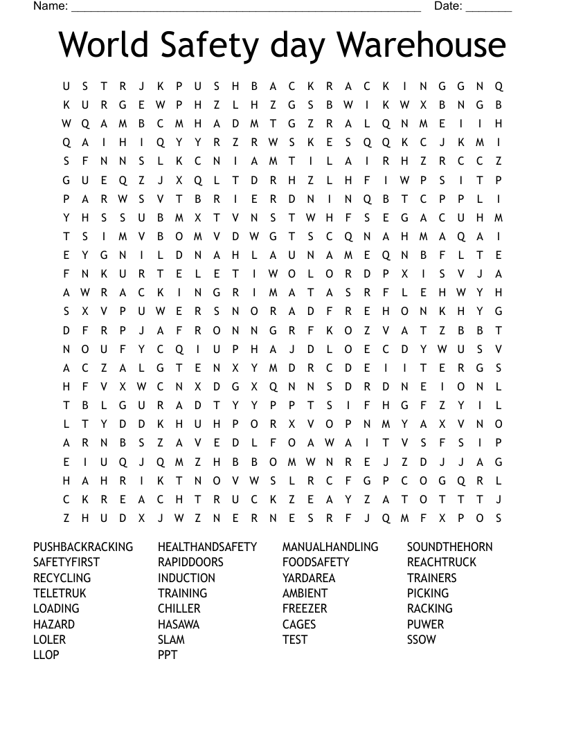 World Safety day Warehouse Word Search