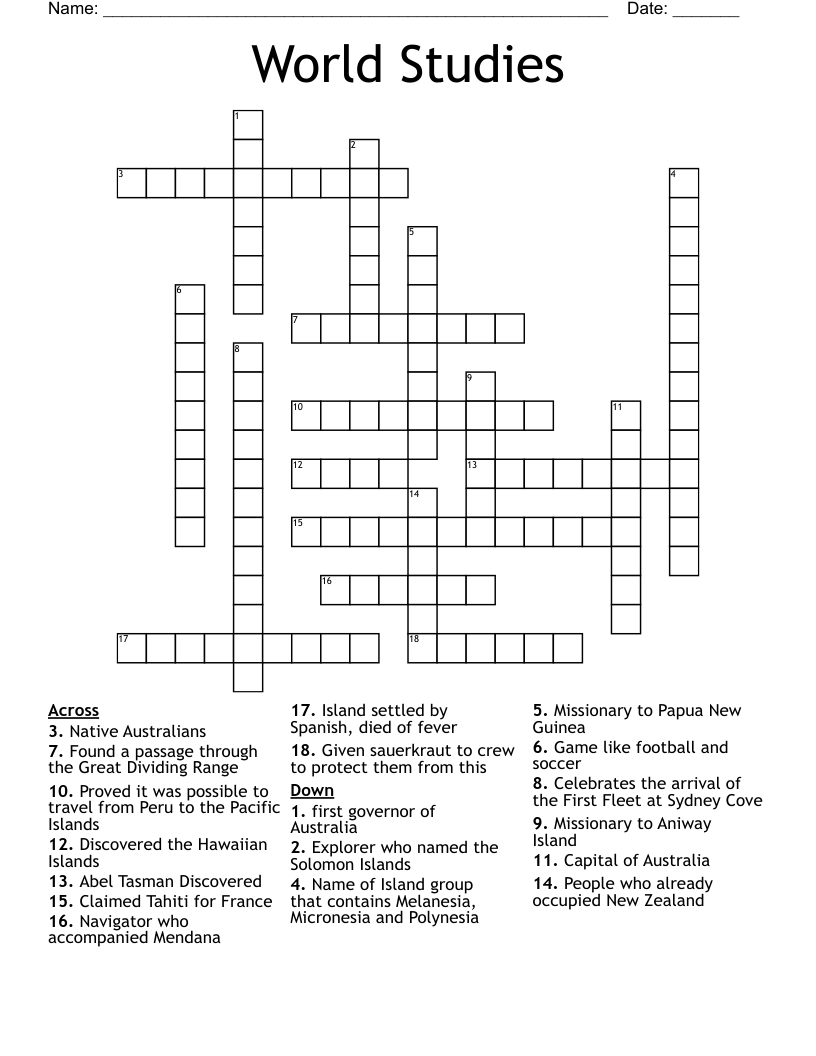 World Studies Crossword