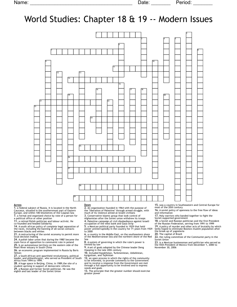 World Studies: Chapter 18 & 19 -- Modern Issues Crossword