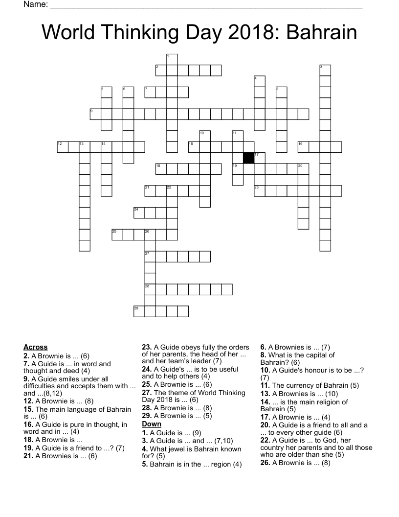 World Thinking Day 2018: Bahrain Crossword