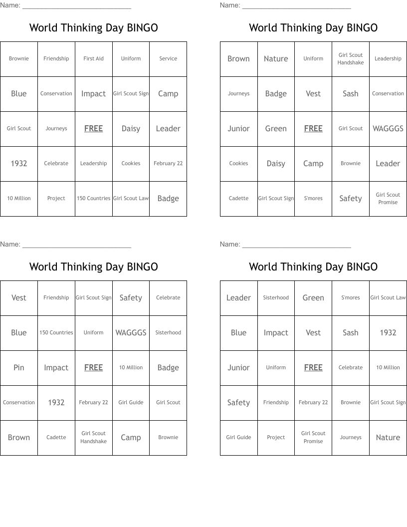 World Thinking Day BINGO