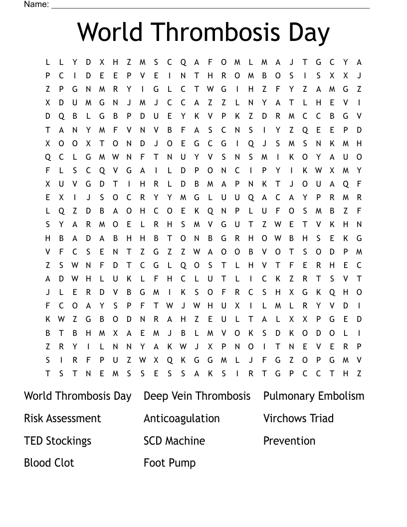 World Thrombosis Day  Word Search