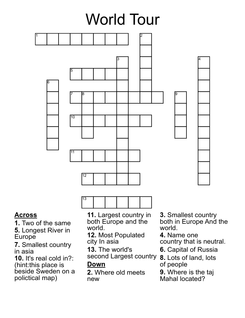 World Tour Crossword