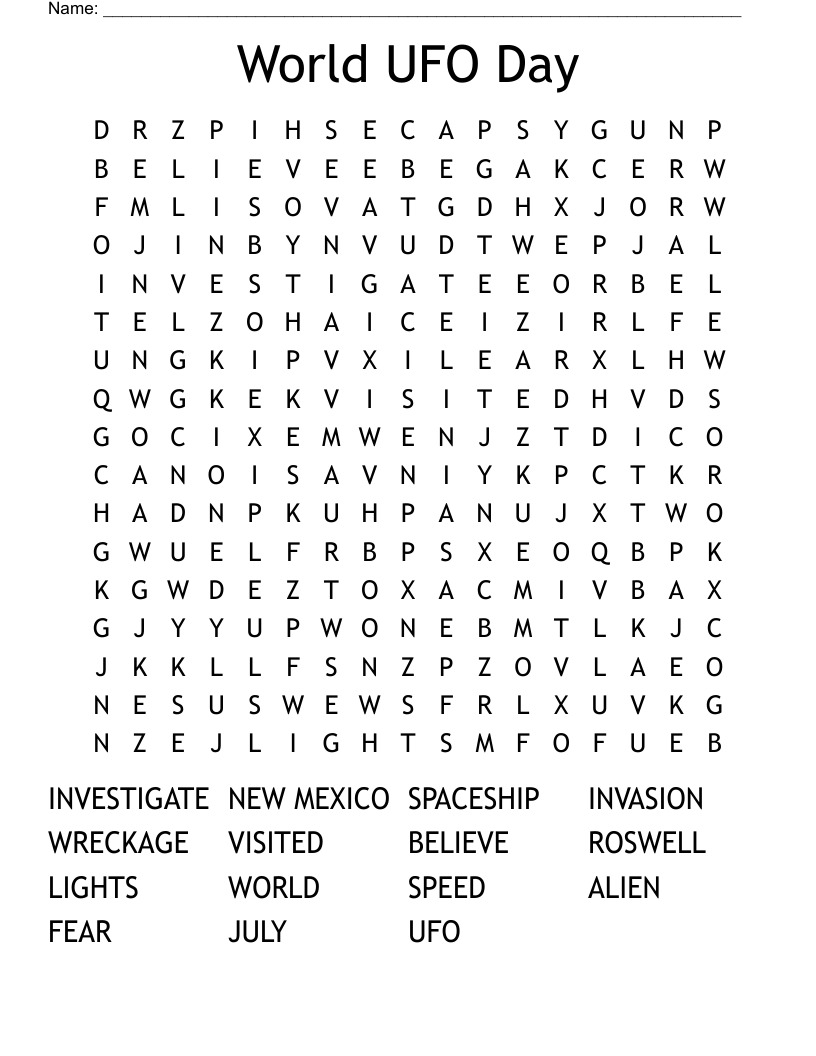 World UFO Day Word Search
