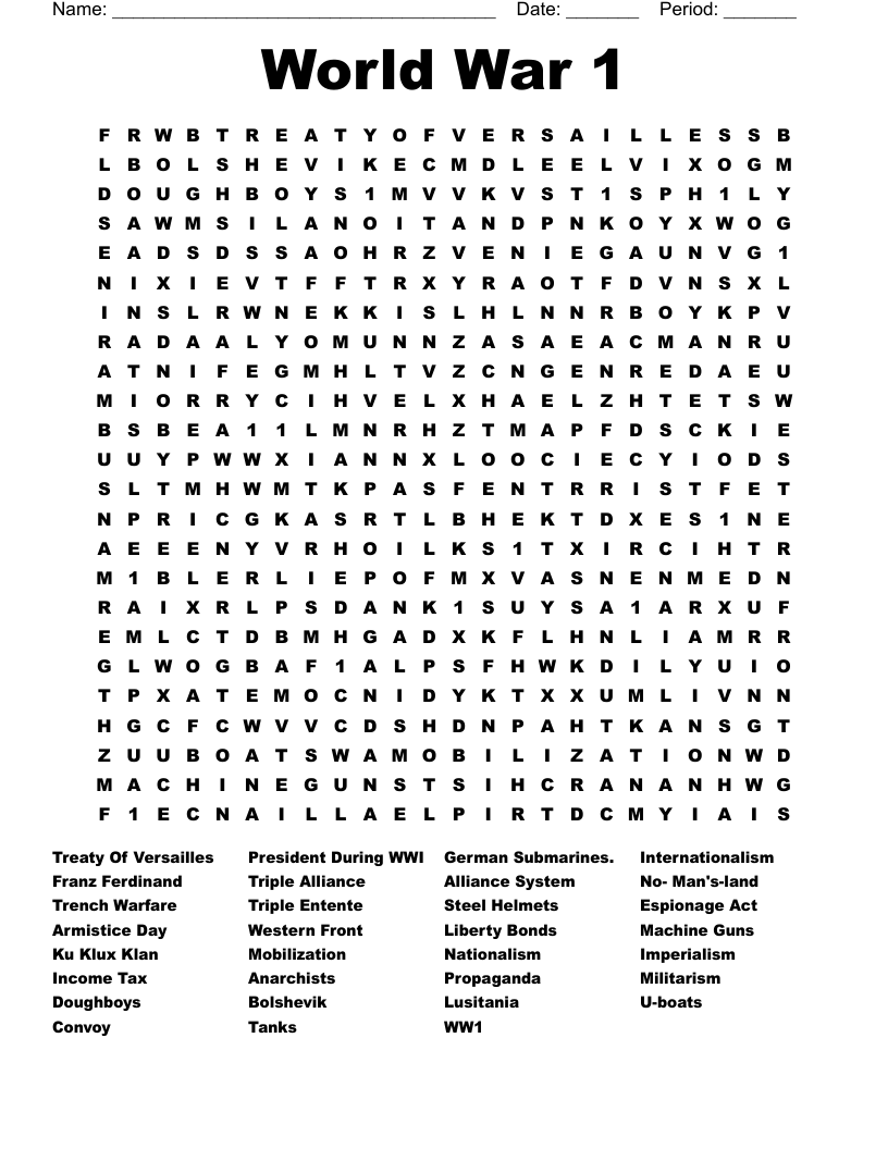 World War 1 Word Search