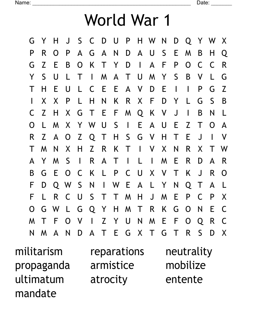 World War 1 Word Search