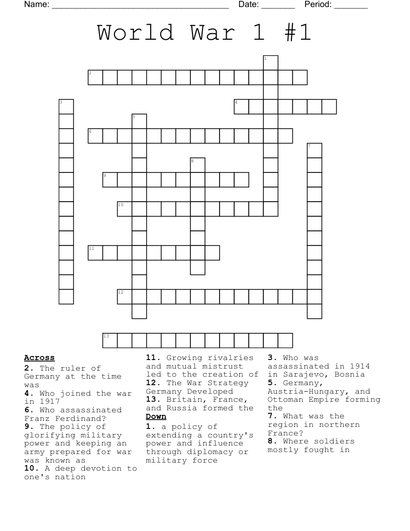World War 1 #1 Crossword