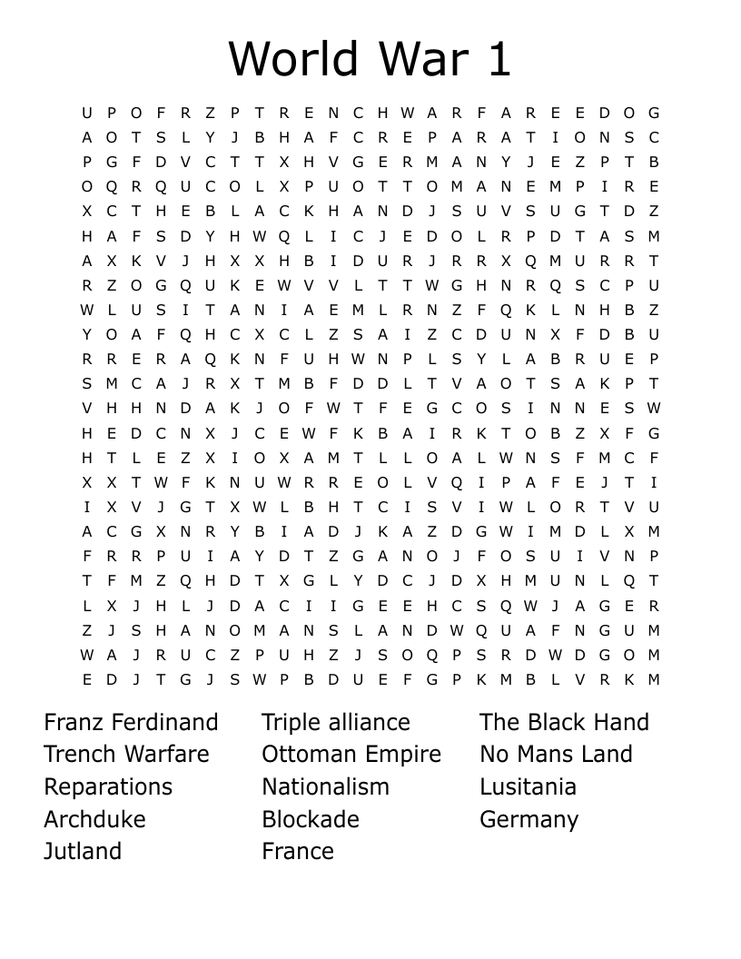 World War 1 Word Search