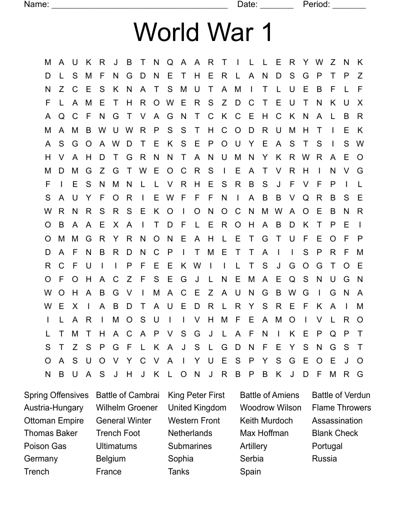World War 1 Word Search