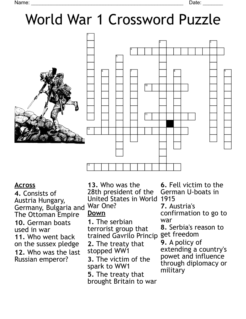 World War 1 Crossword Puzzle