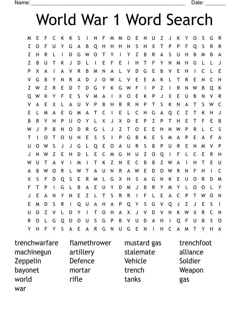 World War 1 Word Search