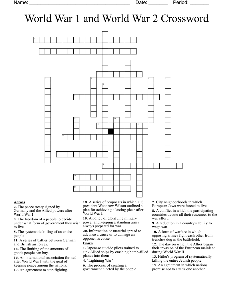 World War 1 and World War 2 Crossword