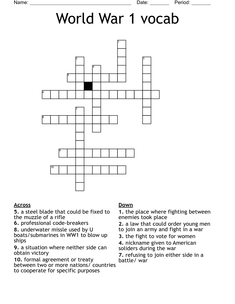 World War 1 vocab Crossword