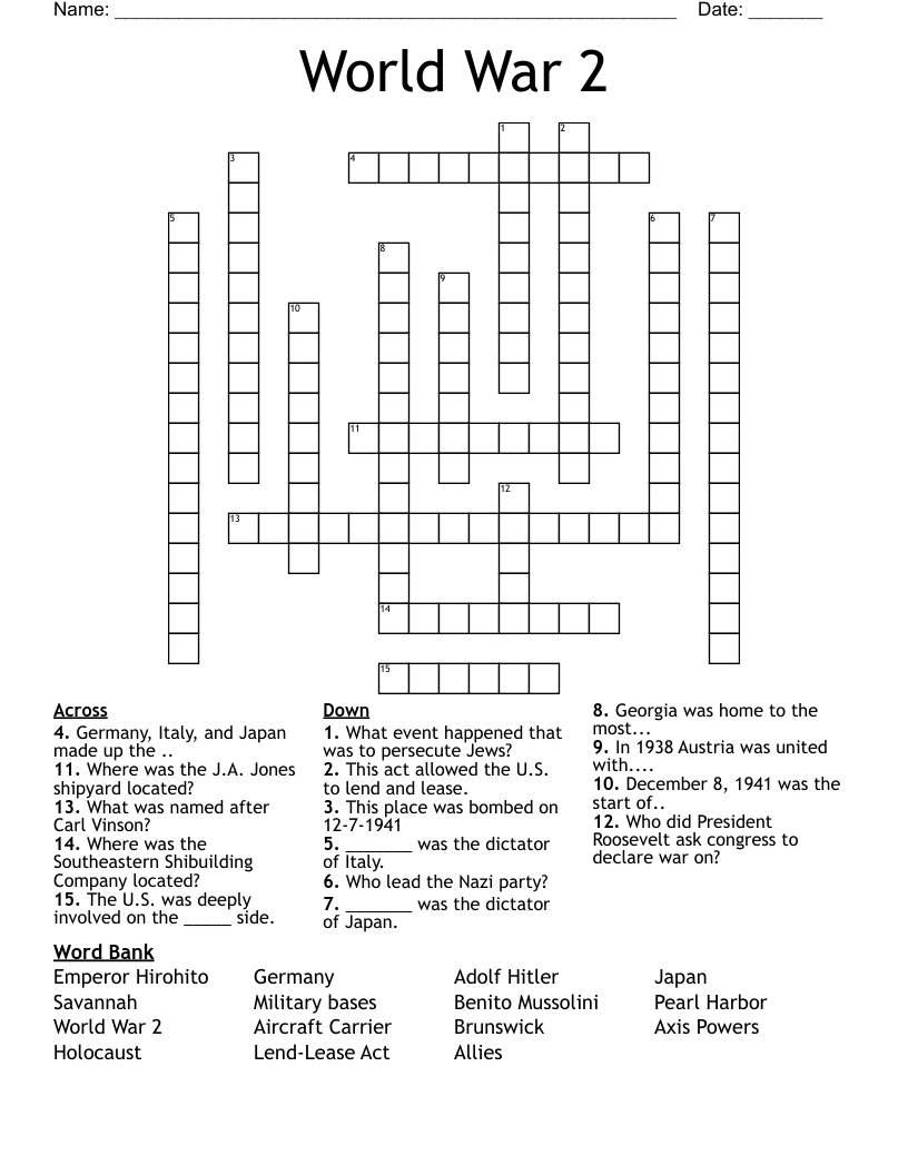 World War 2 Crossword