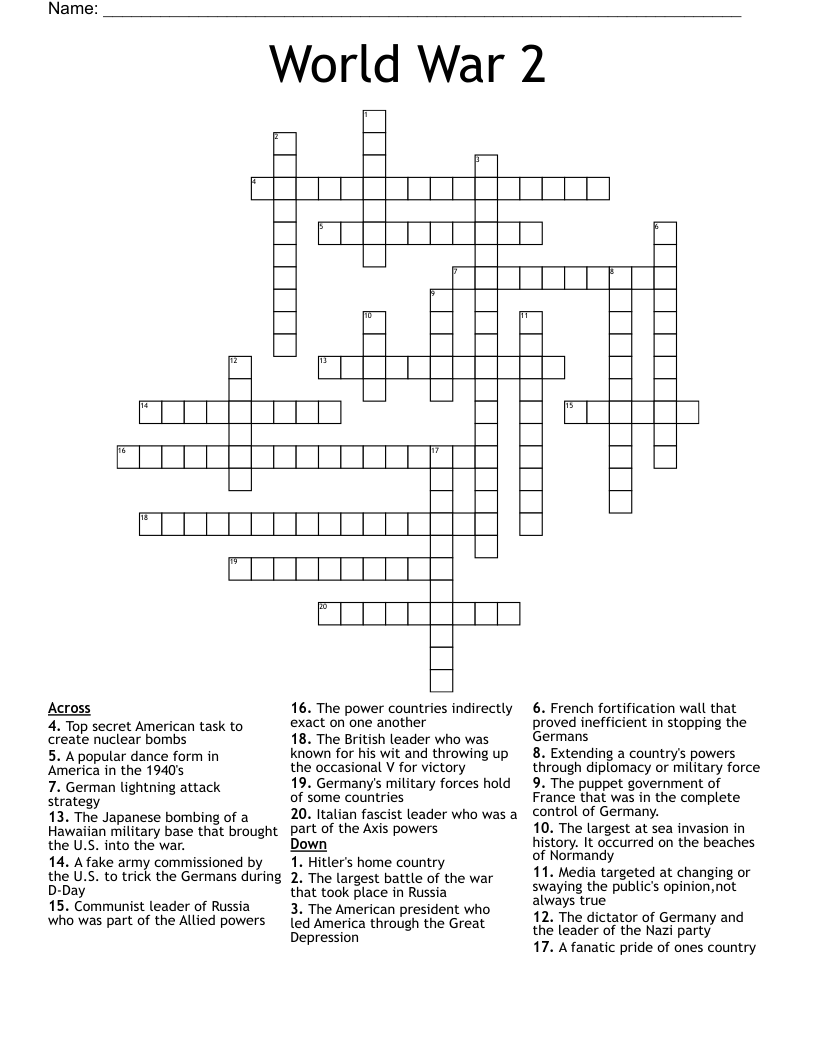 World War 2 Crossword