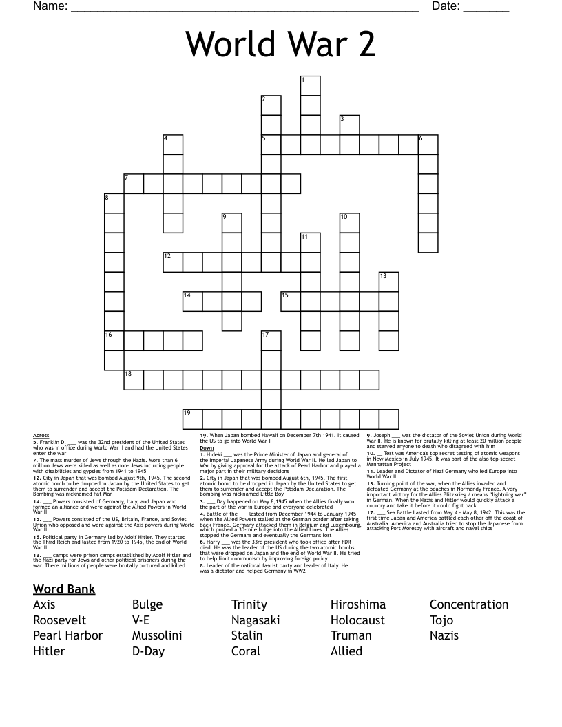 World War 2 Crossword