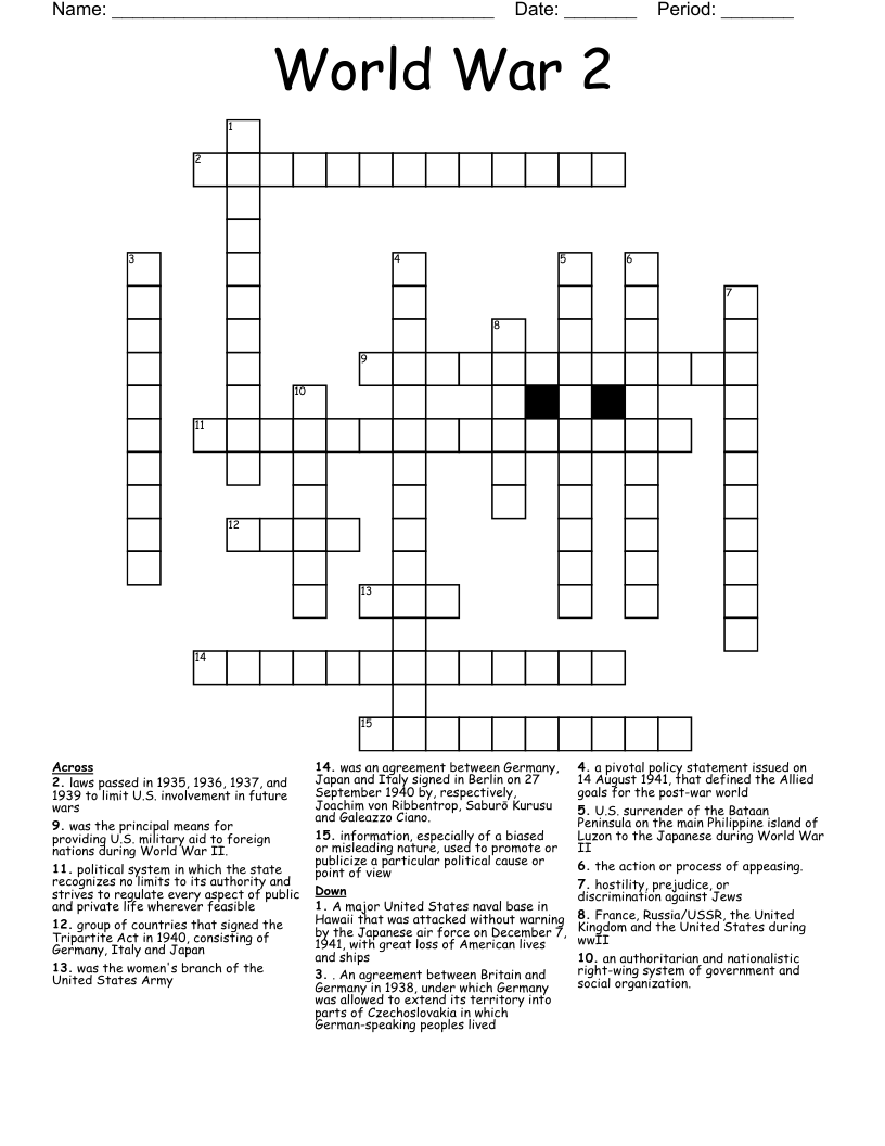 World War 2 Crossword