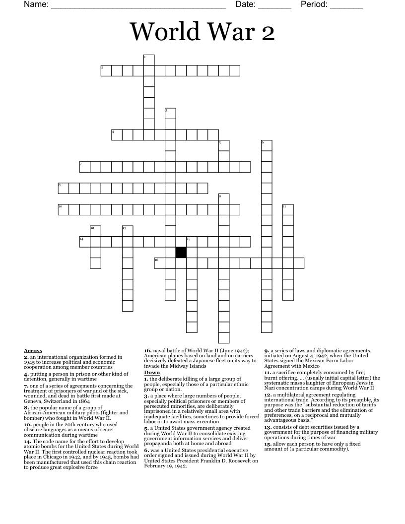 World War 2 Crossword