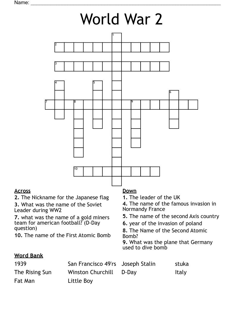 World War 2 Crossword