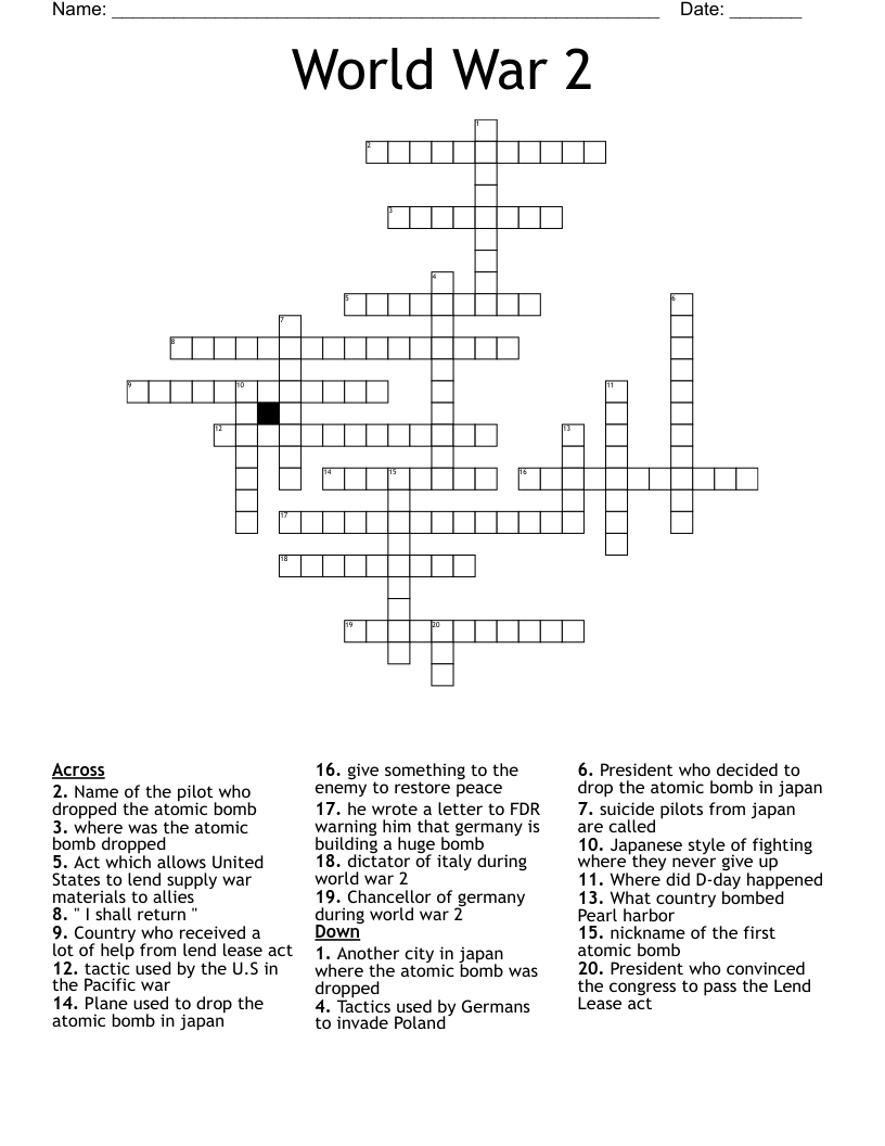 World War 2 Crossword