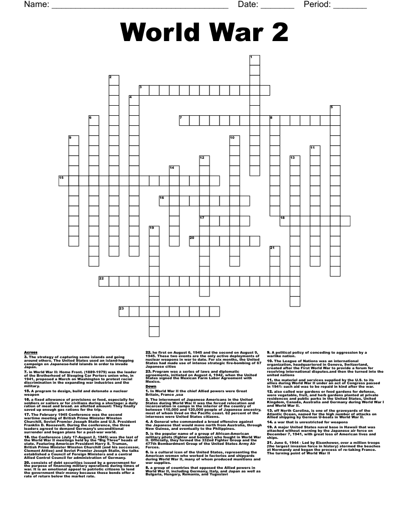 World War 2 Crossword